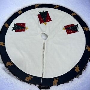 Vintage Country Western Horse‎ Santa Christmas Tree Skirt Embroidered Decor